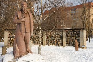 Stalin (defaced) and Gulag memorial, Muzeon, Moscow.